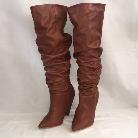 Shoes - LAST ONE! Women's Brown Slouchy Heeled Tall Boots